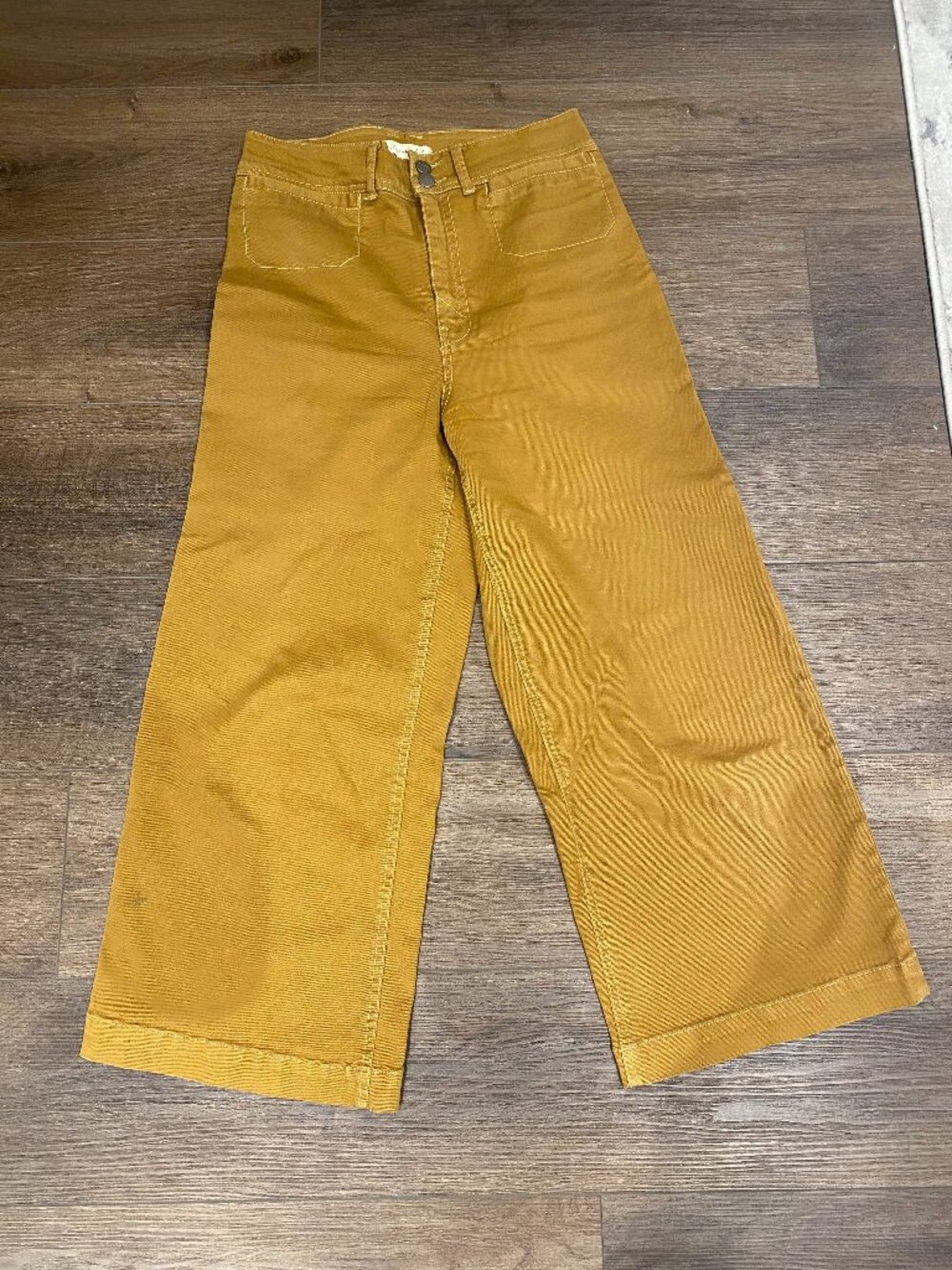 Cotton Mustard Jeans - cropped wide leg